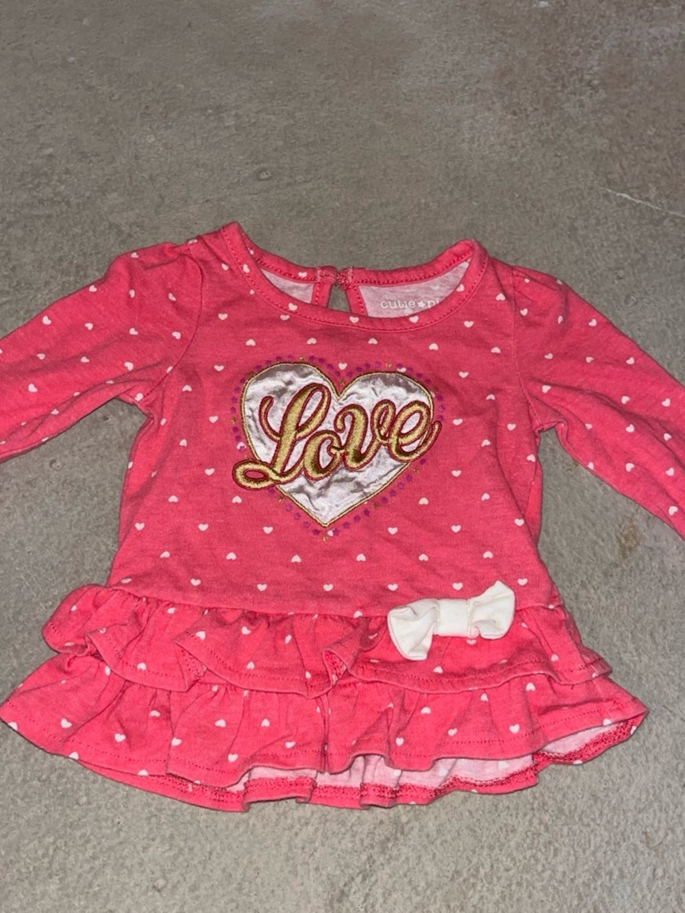 Cutie pie Pink Long-Sleeve Love Heart Ruffle Top